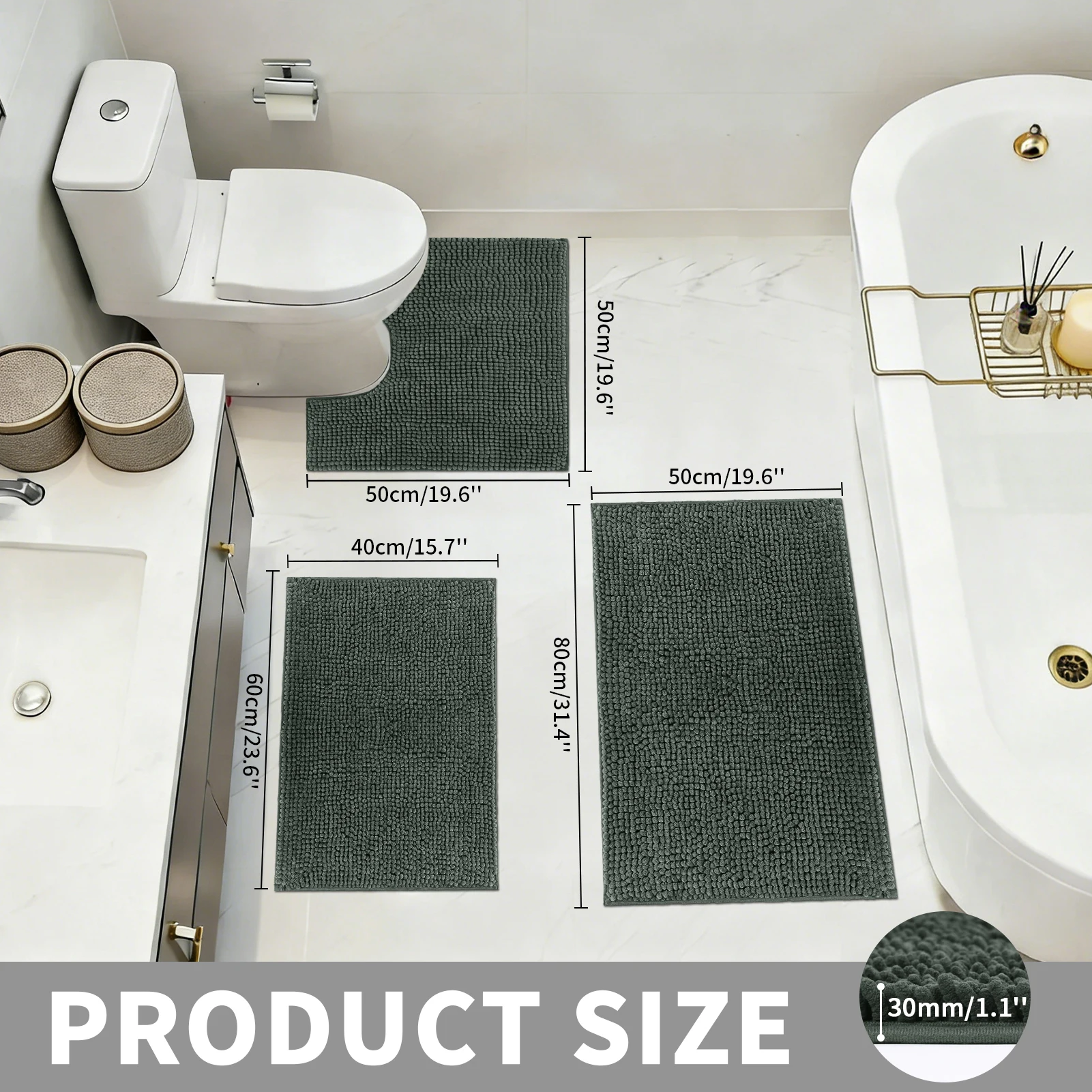 Alfombras antideslizantes de chenilla – Set absorbente para ducha y lavabo - imagen 3