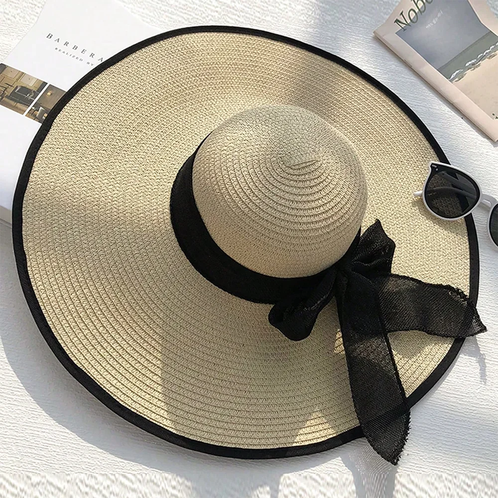 Summer Beach Sunshade Straw Hat Women\'s Beach Vacation Sunscreen Hat Beach Big Brim Straw Knitted Hat