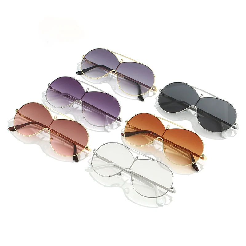 Sunglasses for women European and American personalized oval rivets glasses in one large frame ins retro sunglasses