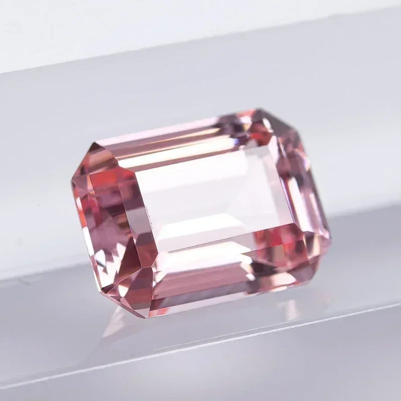 Lab Grown Sapphire Sunrise Pink Color Emerald Cut Gemstone For Charms DIY Ring Necklace Materials Selectable AGL Certificate