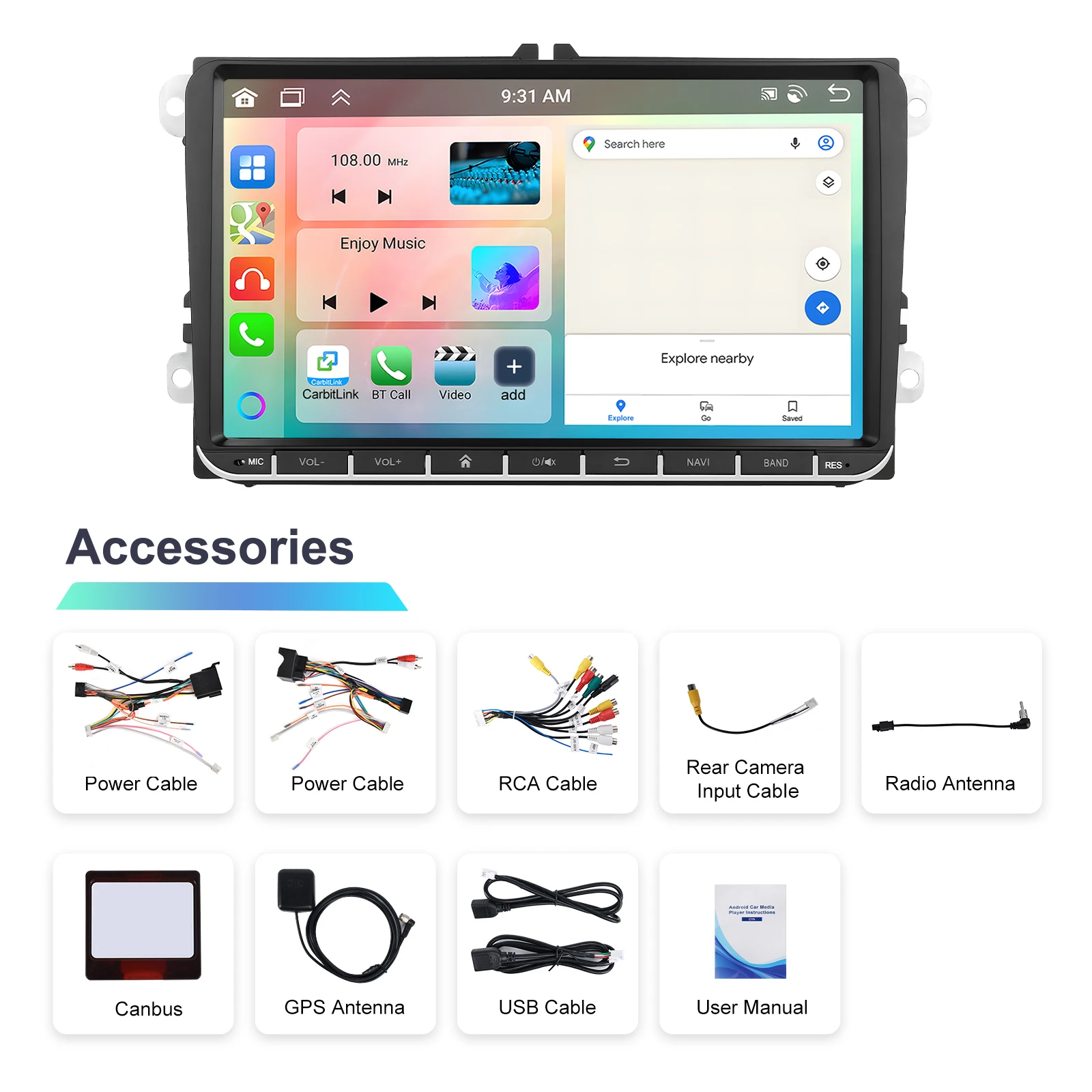 Podofo 9 ''2Din ستيريو سيارة لشركة فولكس فاجن/ماجوتان/جولف/العلبة مشغل وسائط متعددة 6 + 128G Carplay أندرويد السيارات واي فاي GPS FM/RDS BT صوت السيارة