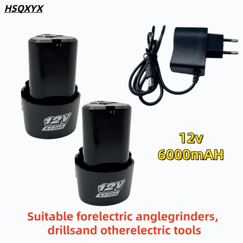 12V 6000mah Rechargeable Lithium Ion Battery plus Charger for Electric Screwdrivers, Drills, Mini Angle Grinder 18650 Batteries