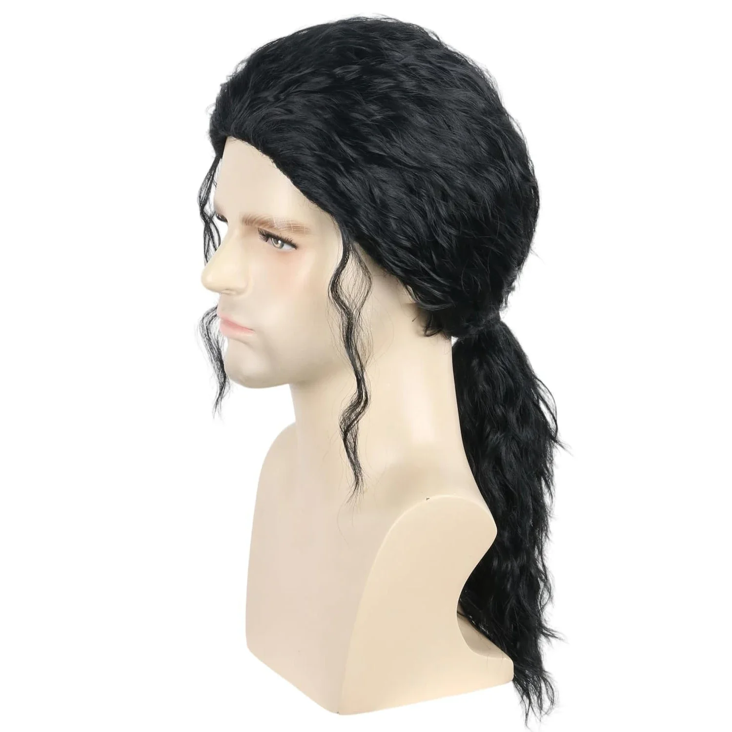 Black Curly Ponytail Wig  70s 80s Black Singer Rocker Costume Wigs | Black Retro Dancing Male Rocker Wigs Synthetic Hair