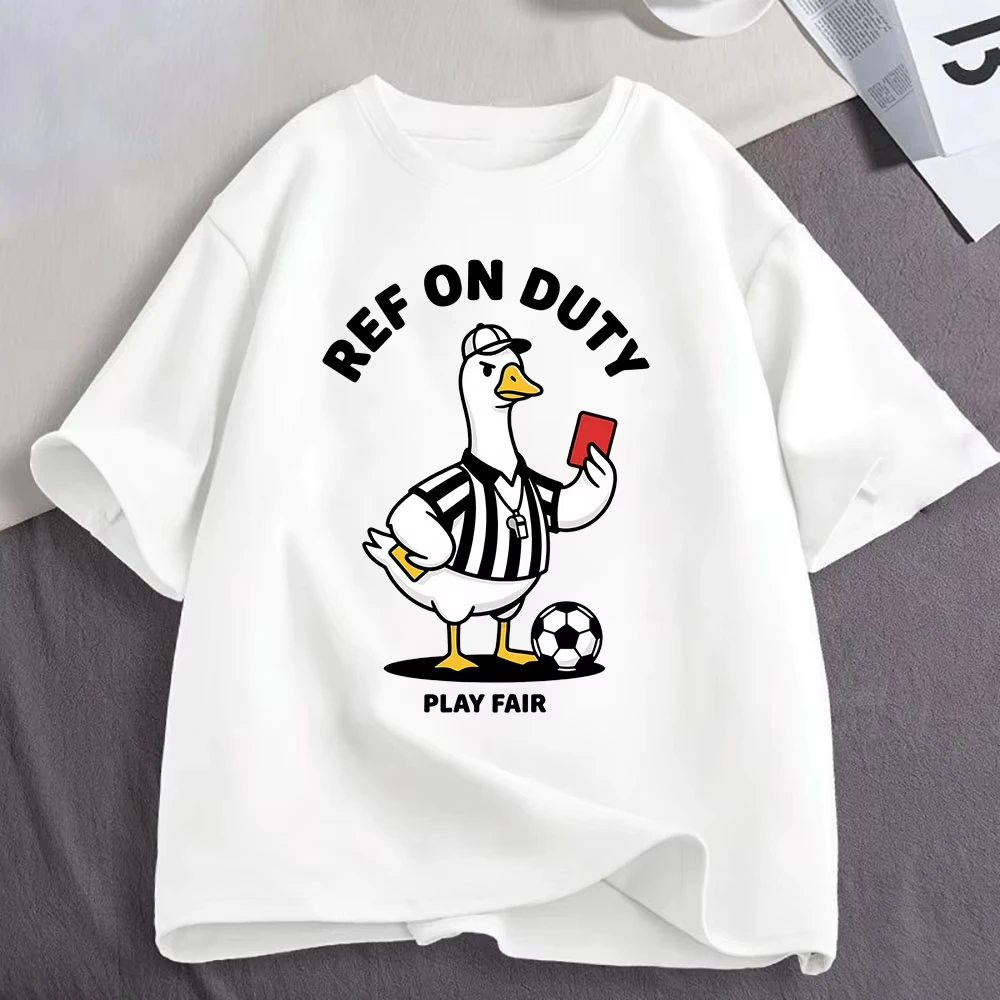 Soccer Referee Goose Funny Sports Animal T Shirts Men's Women Clothing Fashion Cotton Oversized Short Sleeve T-shirts Streetwear