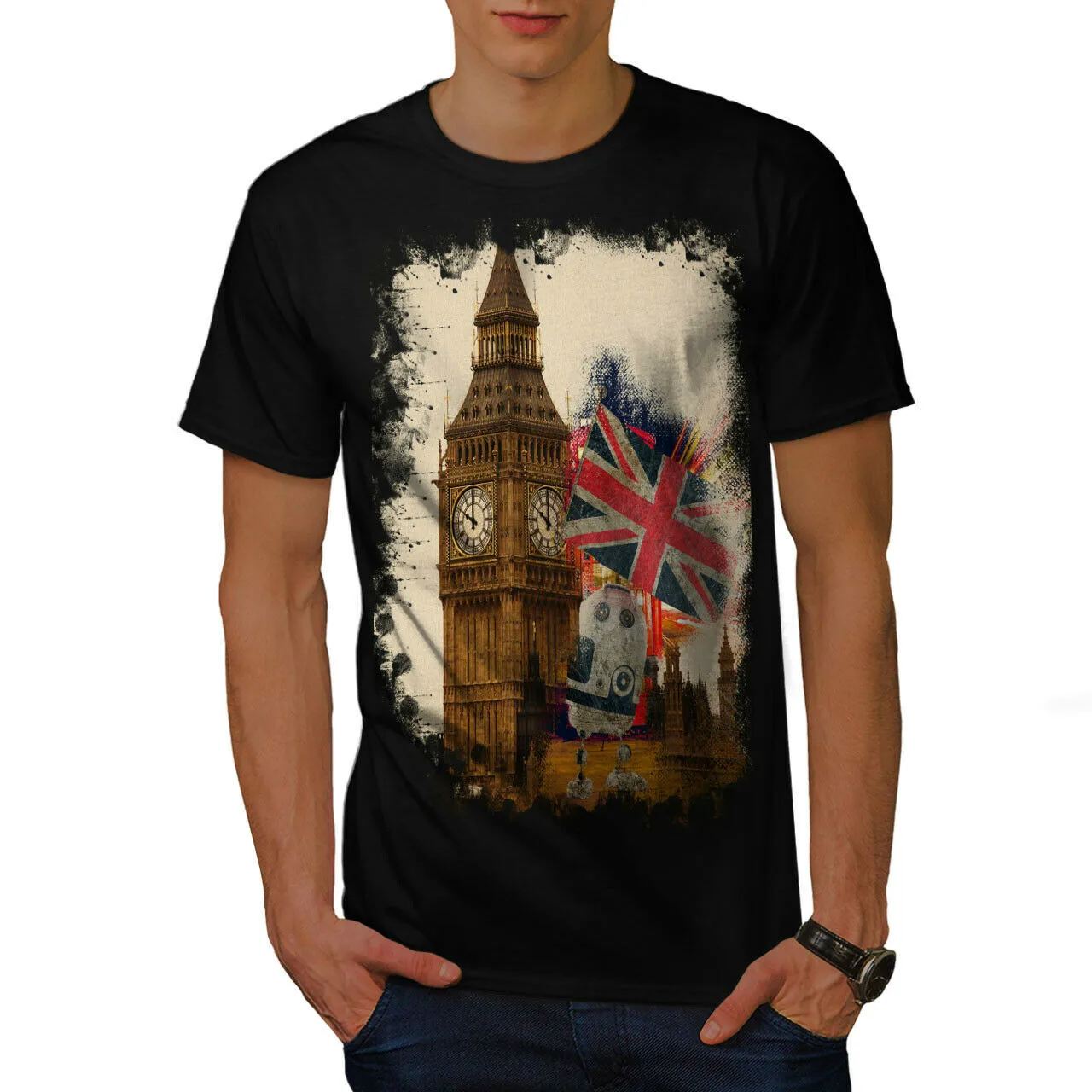 UK Flag London Elizabeth Tower Graphic Printed T Shirt. New 100% Cotton Short Sleeve O-Neck Unisex T-shirt Casual Mens Top