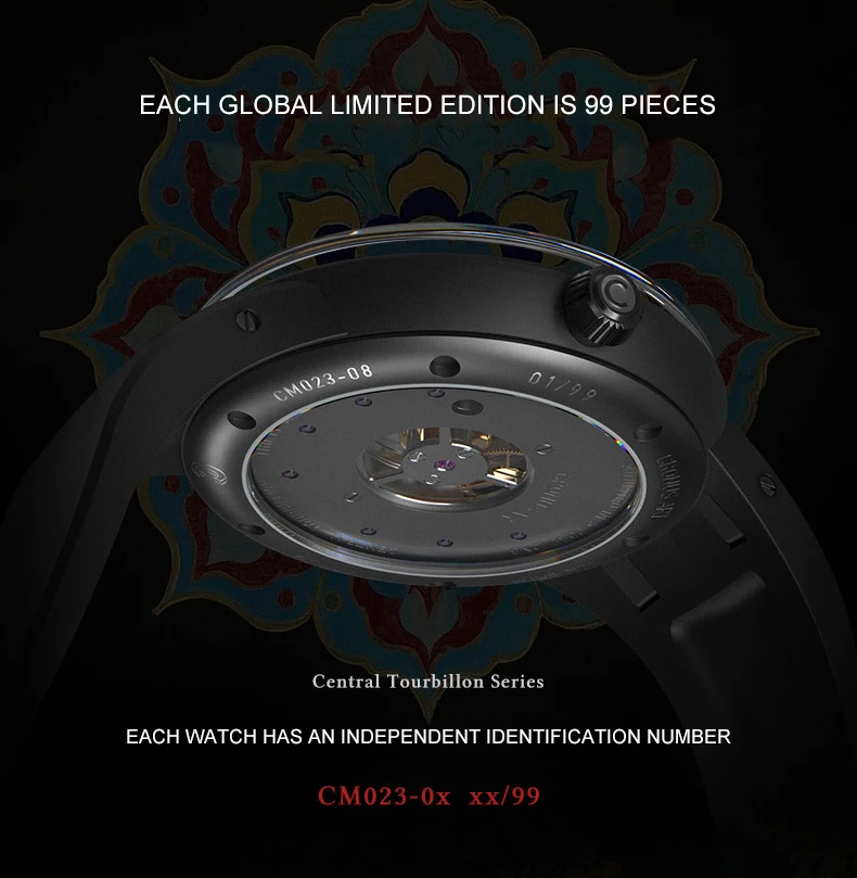 CRONUSART ผู้ชายตูร์บิยองนาฬิกา 43 มม.ไทเทเนียมนาฬิกาข้อมือลูมินัส ทังกา เอ็นเมลล์หน้าปัดฟลูออโรรับเบอร์สายโครงกระดูก