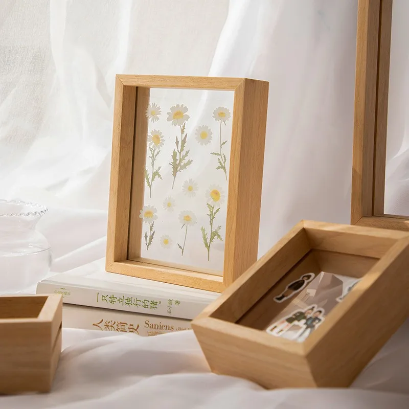 Modern Minimalist Wooden Texture Photo Frame 6 Inch 8 Inch Double Sided Glass Pressed Flower Frame Album Specimen Frame Trans...