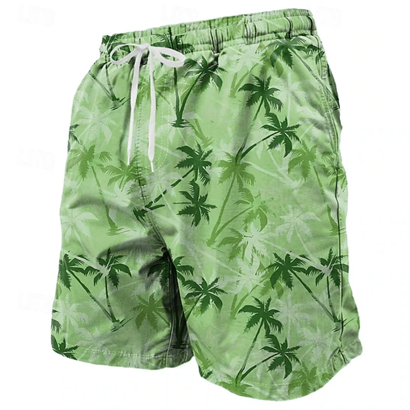 Funny 3D Coconut Tree Print Men's Shorts Summer Board Shorts Hip Hop Trendy Basketball Shorts Fashion Hawaiian Beach Swim Trunks
