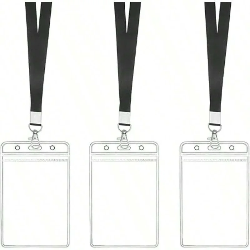 Cruise Lanyard With ID Holder Sets - Flat ID Lanyard With Heavy Duty Clear Vertical ID Card Name Badge Holder (Black)