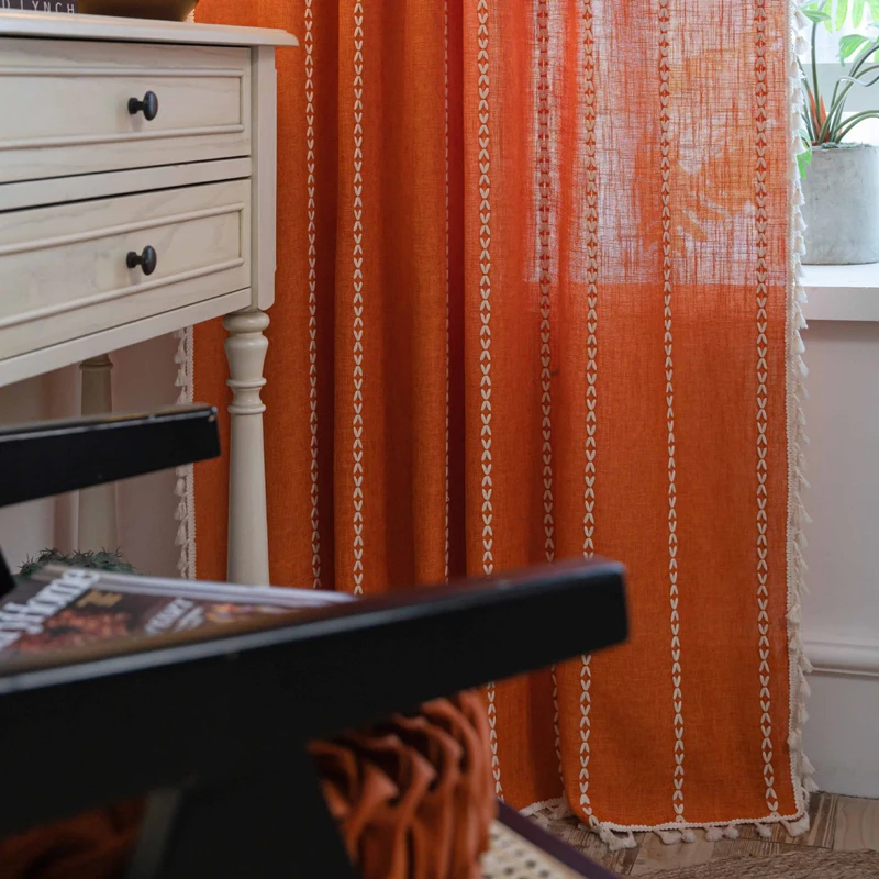 ستارة بوهو مع شرابة لغرفة النوم وغرفة المعيشة شبه قابلة للتطريز في المزرعة ستائر نافذة ريفية فرنسية لتزيين المنزل