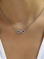 Fashion Simple Stainless Steel Infinity Pendant Necklace for Women Classic Lucky Zircon Love You Forever Jewelry Birthday Gift