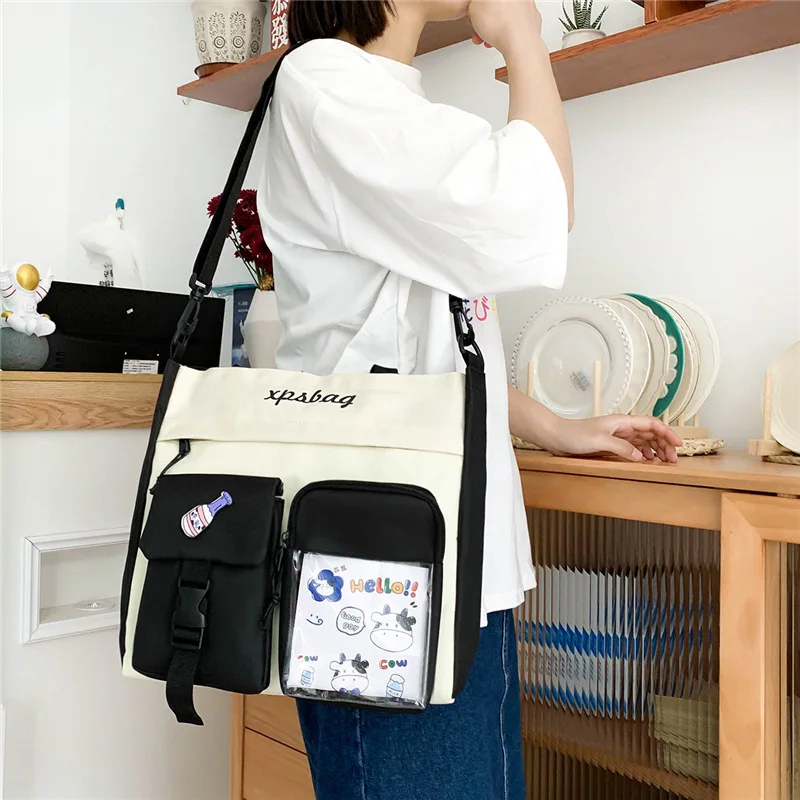 Women Canvas Bags ,Shoulder Crossbody Zipper Bag , Cute Pattern Decor Messenger Bag, Large Capacity Shoulder Bag for Student