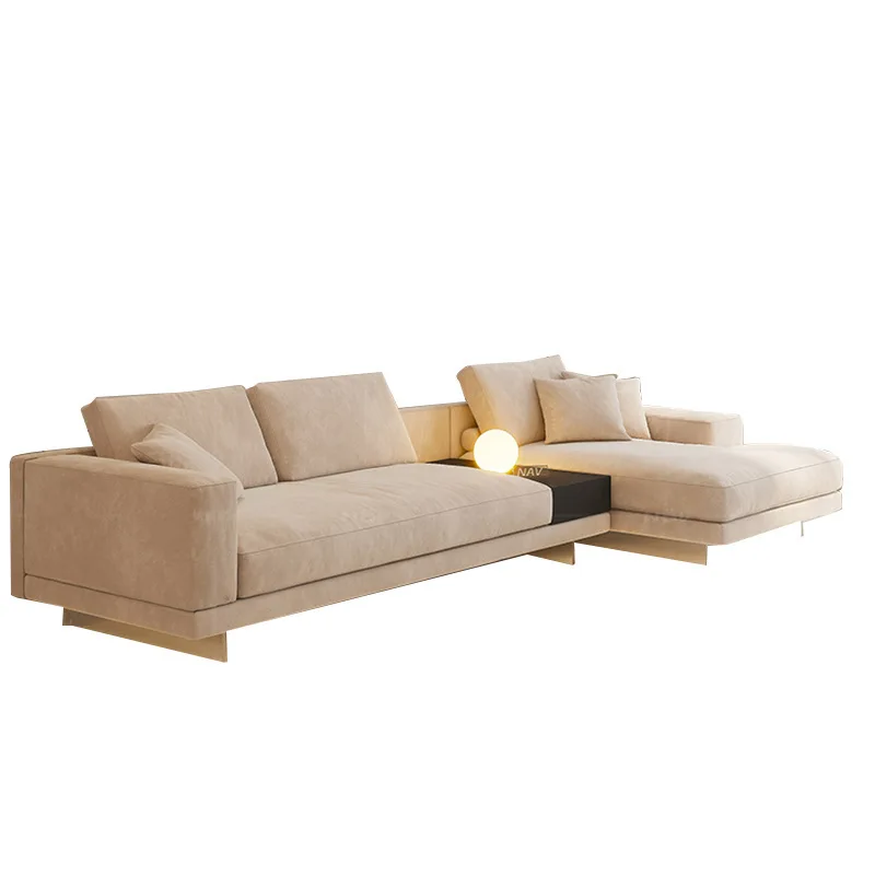 

df-Nordic Wabi-Sabi Wind Fabric Sofa Combination of Modern Simple Corner Sofa Large Living Room Floating Sofa With Lights%