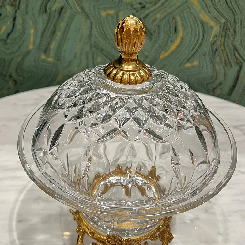 Brass Crystal Decorative Candy Jar Plate Unique Art Deco Ornament For Hotel Wedding Party Decor