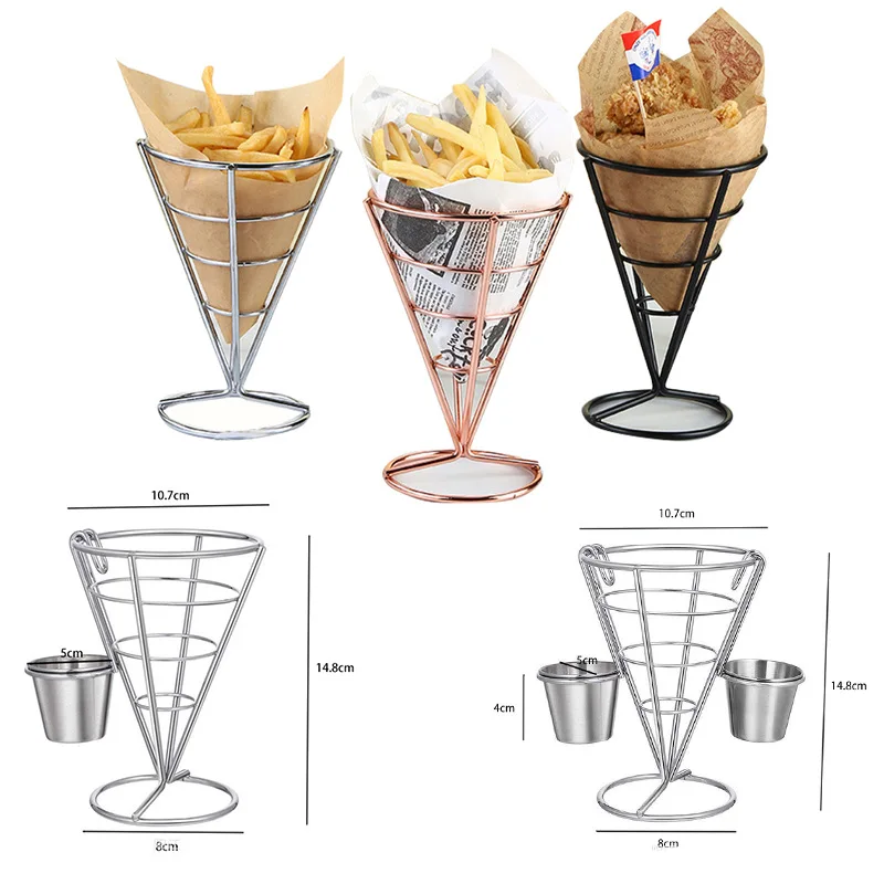 Wire French Fry Cone Holder Stand Fashion Snack Display Rack for Fried Chicken Fries Cone, Kitchen Food Serving Organizer
