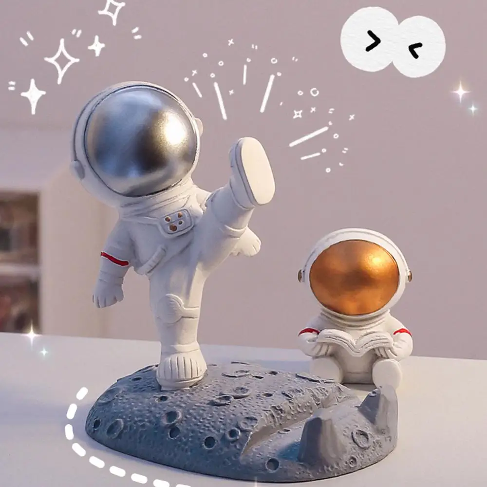 Dekorasi meja kantor, gaya Nordic astronot dudukan ponsel ornamen Resin Spaceman braket mainan hadiah pacar