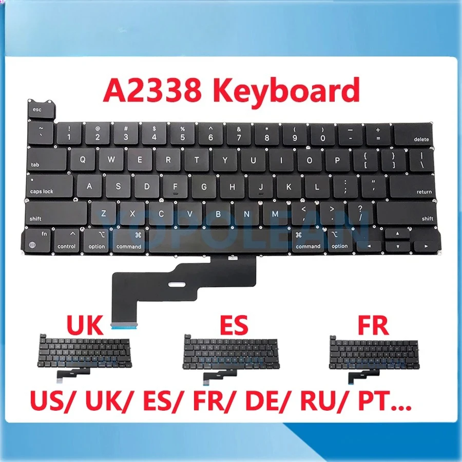 

New Laptop Keyboard Replacement For Macbook Pro Retina 13" M1 A2338 US UK Spain Russian French Portugal Layout 2020 Year