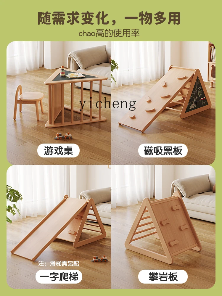 ZF-mesa de juego de madera maciza de haya para niños, tobogán de escalada en roca, marco de escalada triangular, mesa de juguete interior para bebés