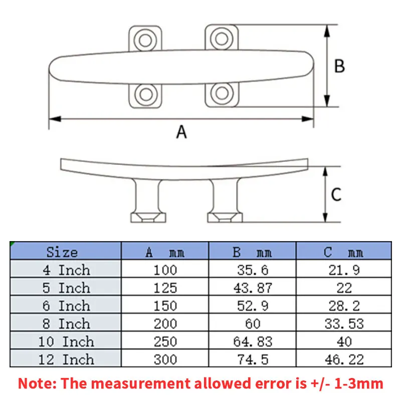 2pcs 4/5/6/8/10/12 Inch Hollow Base Cleat High Quality Stainless Steel Top Mirror Polished Boat Cleats Marine Accessories 2Pcs