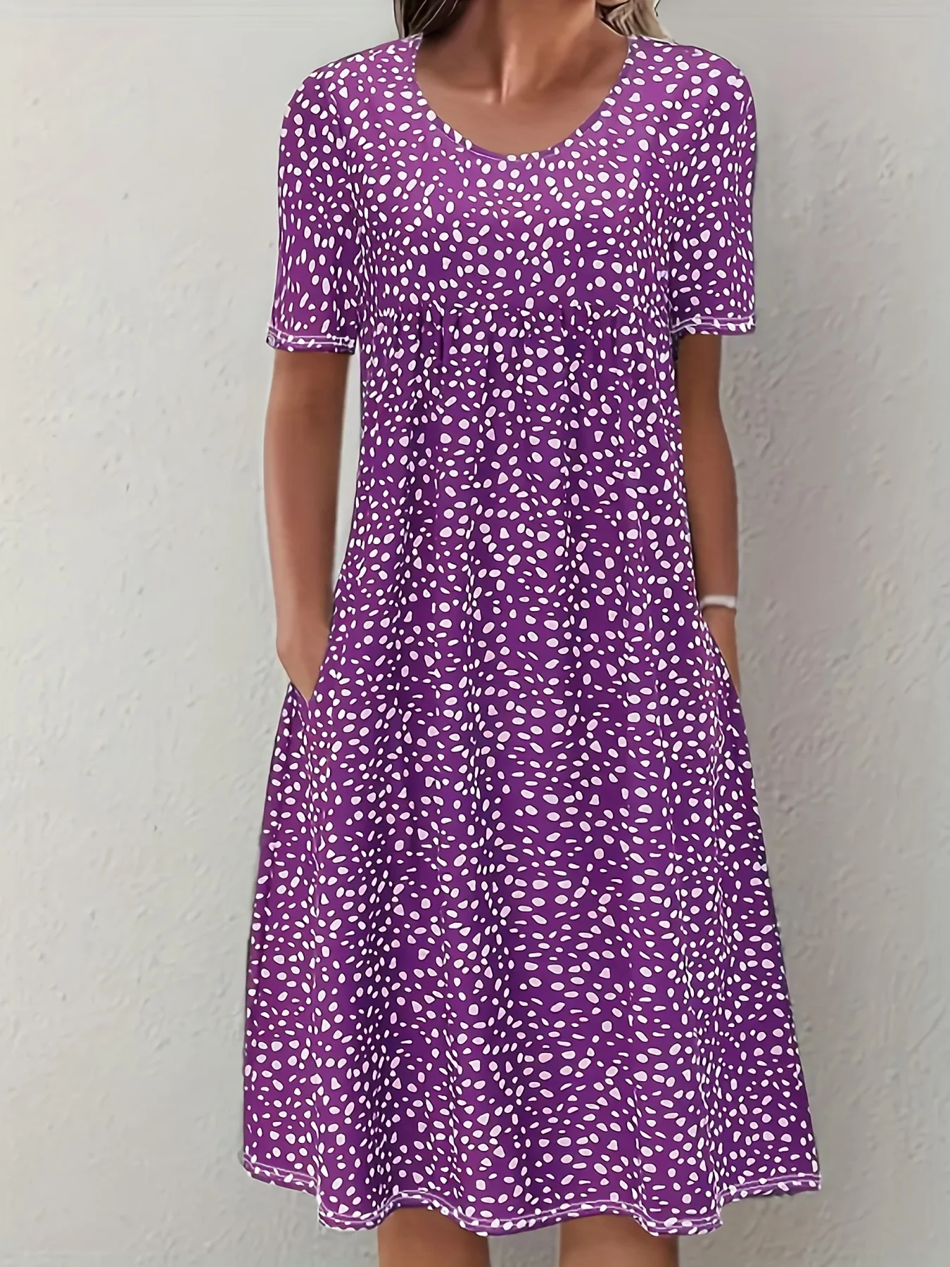 فستان نسائي بوهيمي بأكمام قصيرة بزهور ، فستان فضفاض غير رسمي ، رقبة مستديرة #5