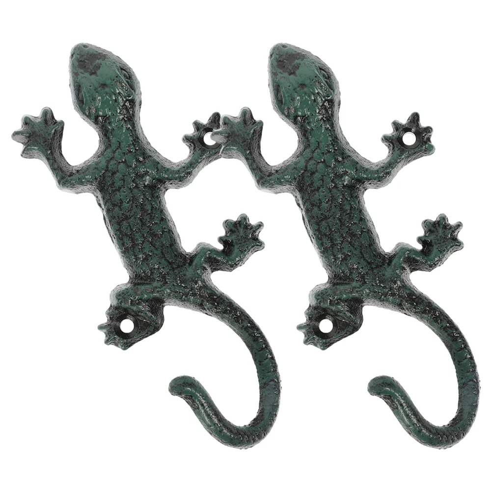 2 Pcs Vintage Cast Iron Gecko Hooks Rustic Decorative Wall Mount Heavy Duty Coats Hats Bags Towels ganizer Indoor