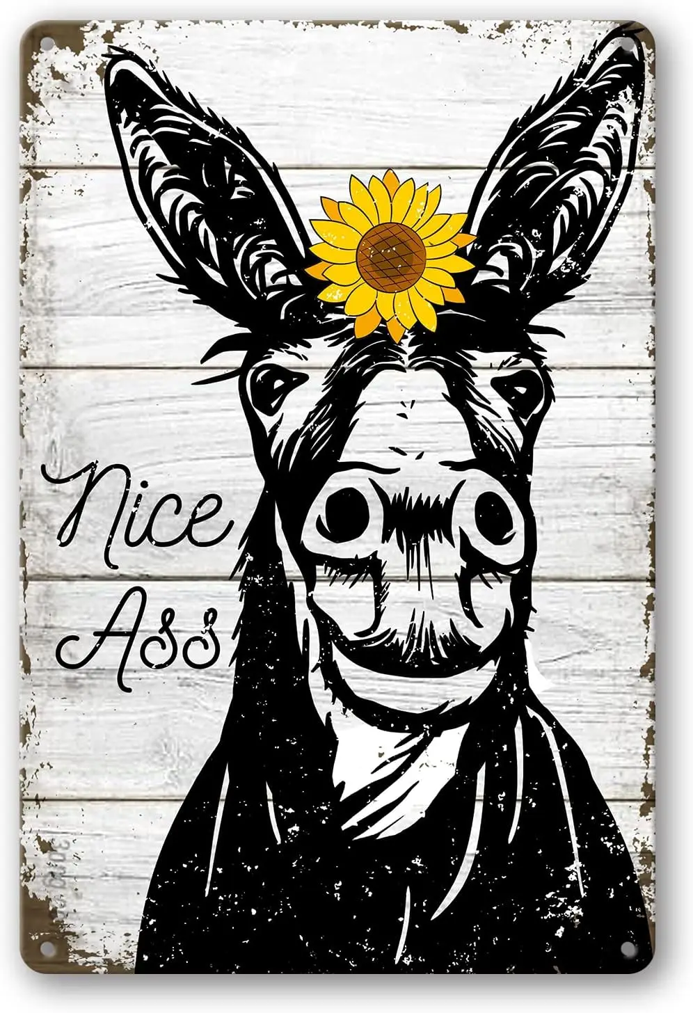 DOSEK Rustic Rectangular Black Metal Tin Sign  Decorative Wall Art for Residential and Commercial Spaces Flush The Toilet Sun