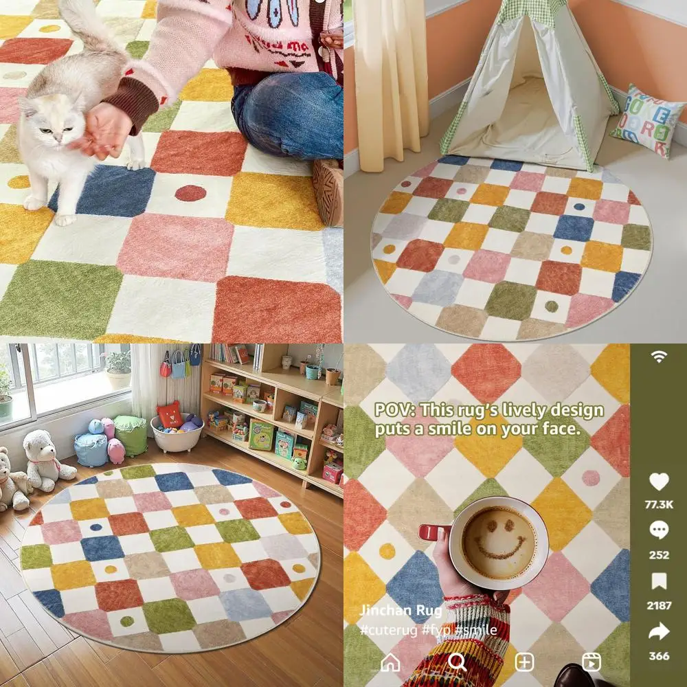 

5ft Washable Kids Rug - Non-Slip, Soft, Modern Diamond Design for Classroom, Nursery, Playroom, Living Room