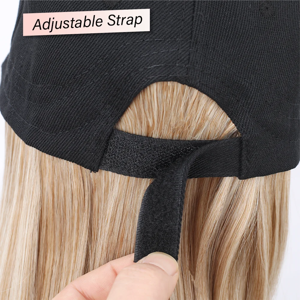 Baseballkappe mit synthetischen Haarverlängerungen, gerade, kurze Bob-Frisur, verstellbar, abnehmbar, Perücke, Hut, 25,4 cm, für Damen und Mädchen