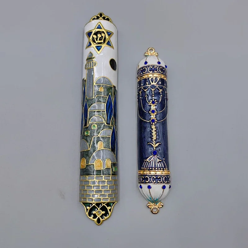 Jewish Mezuzah Case Cover Home Blessing Door Ornaments Delicate Enamel Flowers Embellished Crafts Jewish Traditional Holy Gifts
