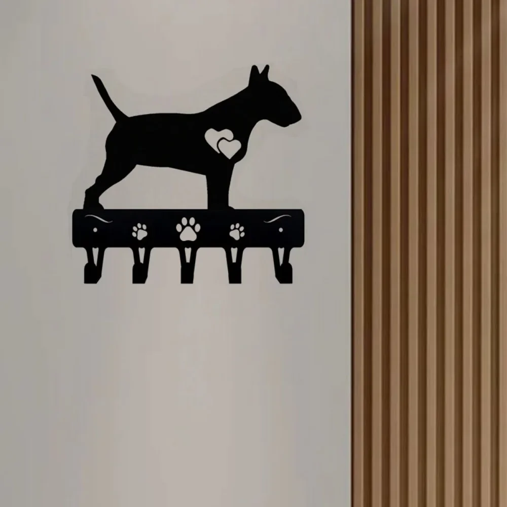 1pc Bull Terrier Key Holder & Leash Hanger - 6 inch/9 inch Wide Metal Coat Rack Hooks with 5 Key Hooks