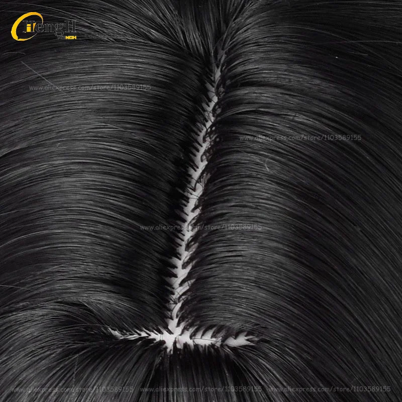 متوفر في المخزون أنيمي فطيرة الاصبع الشعر الاصطناعية 50 سنتيمتر شعر أسود مجعد مقاومة للحرارة الشعر هالوين حفلة تأثيري أنيمي الباروكات + غطاء شعر مستعار #6