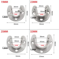2PCS/Lot Wardrobe Bracket Heavy Duty Stainless Steel Rod Socket Flange Rod Holder Closet Rod End Support 19/22/25/32mm U Shaped