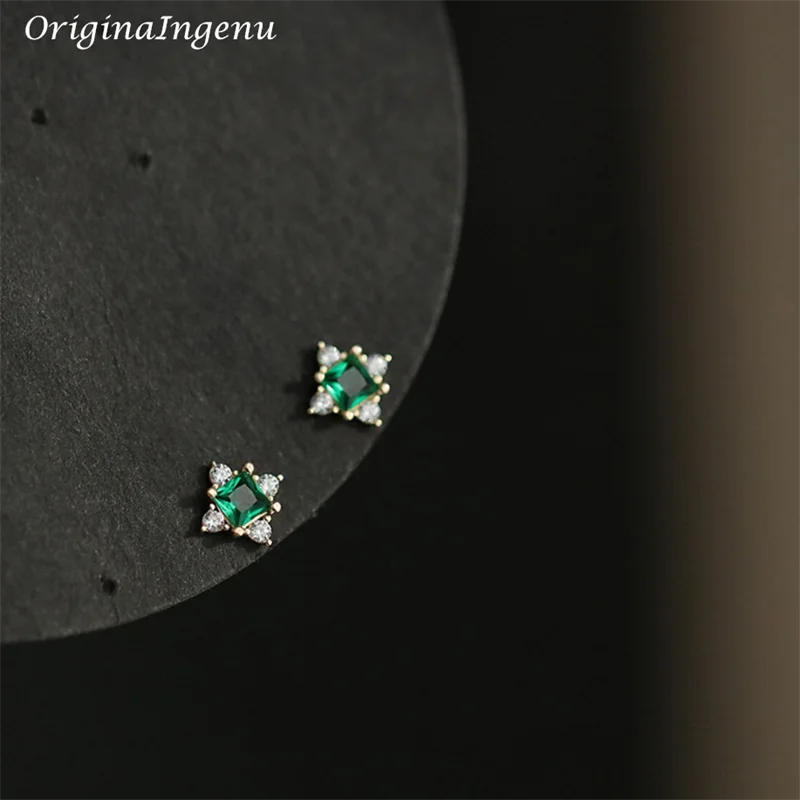 Solid 9K Gold Emerald Gemstone Earrings Dainty Zircon Earrings 9k Real Gold Jewelry Minimalist Tarnish Resistan Fine Jewelry