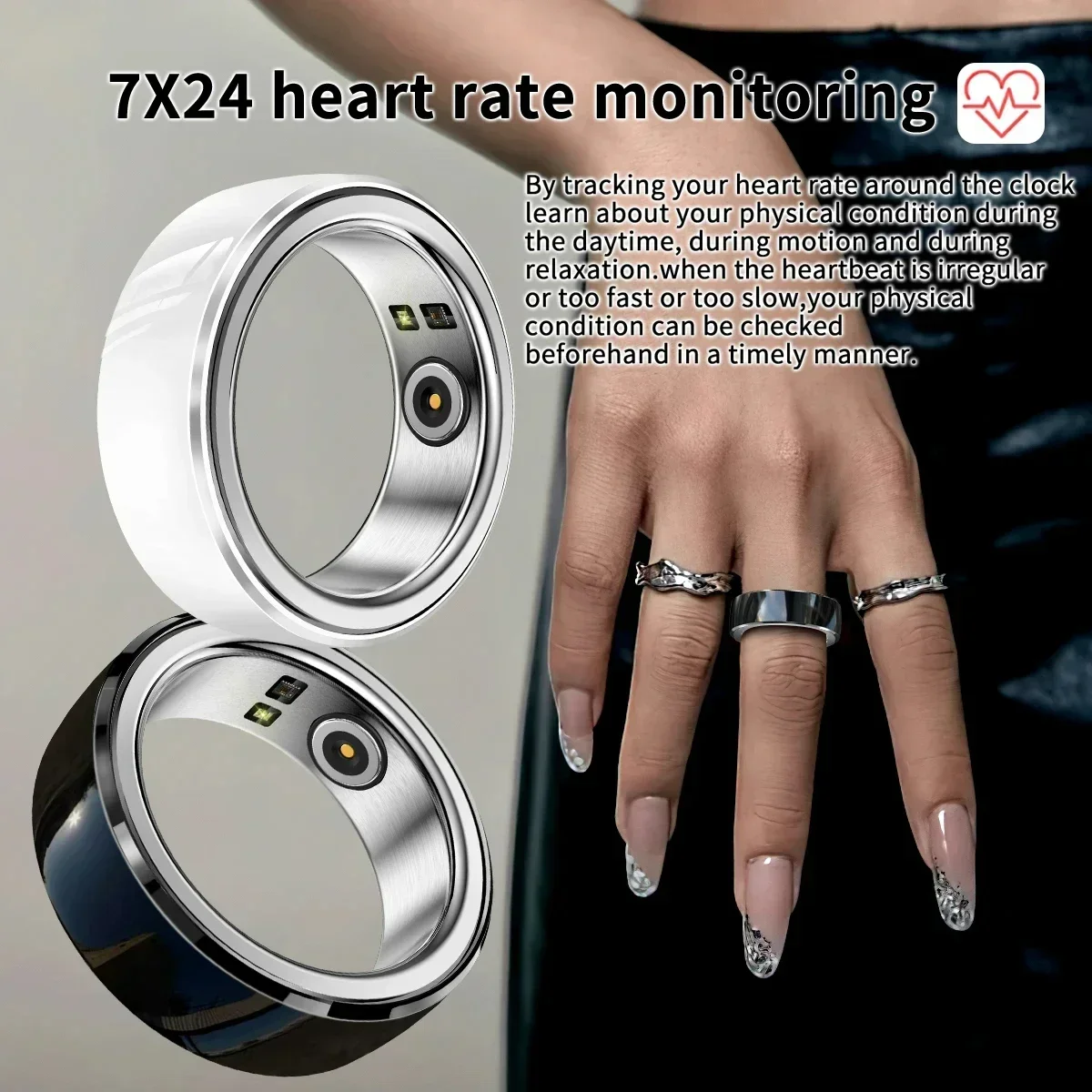 

Heart Rate Monitor Bluetooth Health Smart Ring, Fitness Tracker Blood Oxygen Sleeping Pedometer Ring Smart Finger Digital Ring