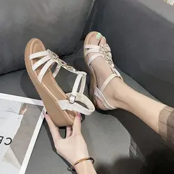 Sandals for Woman Wedges Heel Footwear Beach Women's Shoes with Medium Heels Summer 2024 Outdoor Beige Asian Size Vintage Luxury