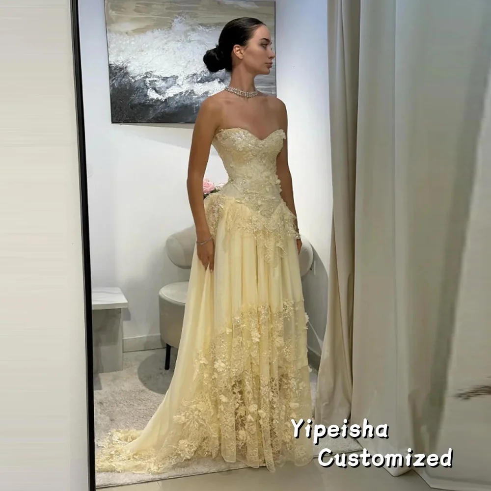 فستان حفلة موسيقية مطرز بالترتر الأصفر مخصص بدون حمالات بدون ظهر فيستدوس دي نوش بطول الأرض للسهرات الرسمية #3