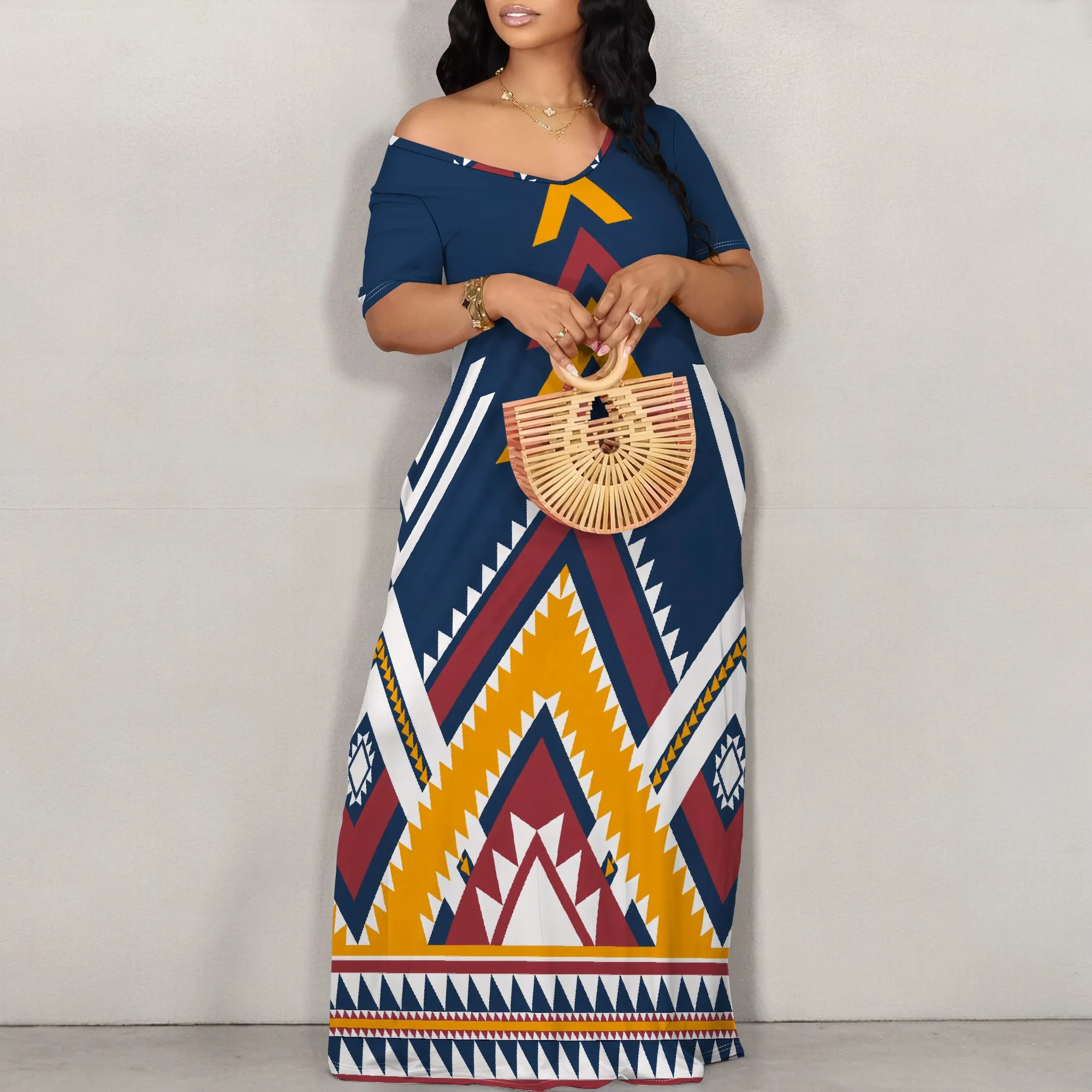 

Women's Sexy Off Shoulder Backless Bodycon Long Maxi Dress Fashion Printed High Split Casual Party Dress
