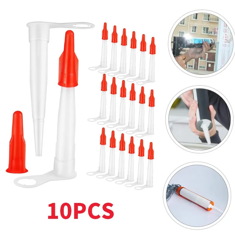 Calafetagem Gun Spare Silicone Bocal, Tubo de silicone com tampa vermelha de bicos, Tampa de vedação, Ferramenta Selante Doméstica, 10Pcs