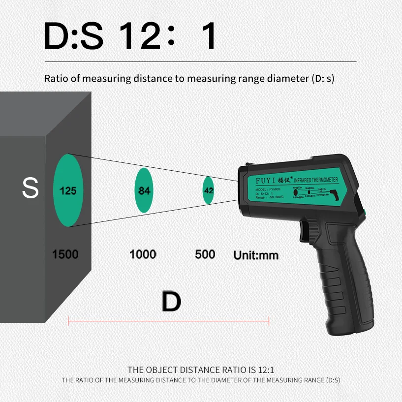 MASTFUYI FY580S Laser Infrared Thermometer Temperature Sensor Testers Gun -50°C~580℃ Industrial Home Thermal Tube Testing Tool