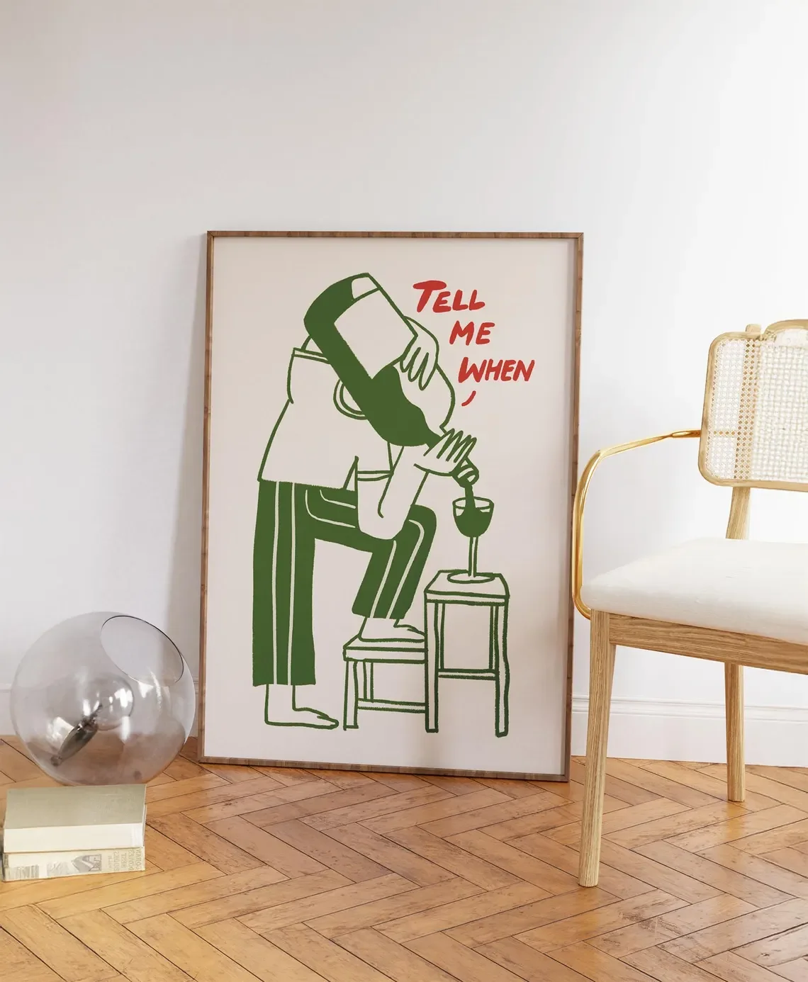Funny Wine Wall Art, Tell Me When Print, Kitchen Decor, Wine Lover Gift, Retro Bar Cart Print, Dining Room Wall Decor, Vintage C view 3
