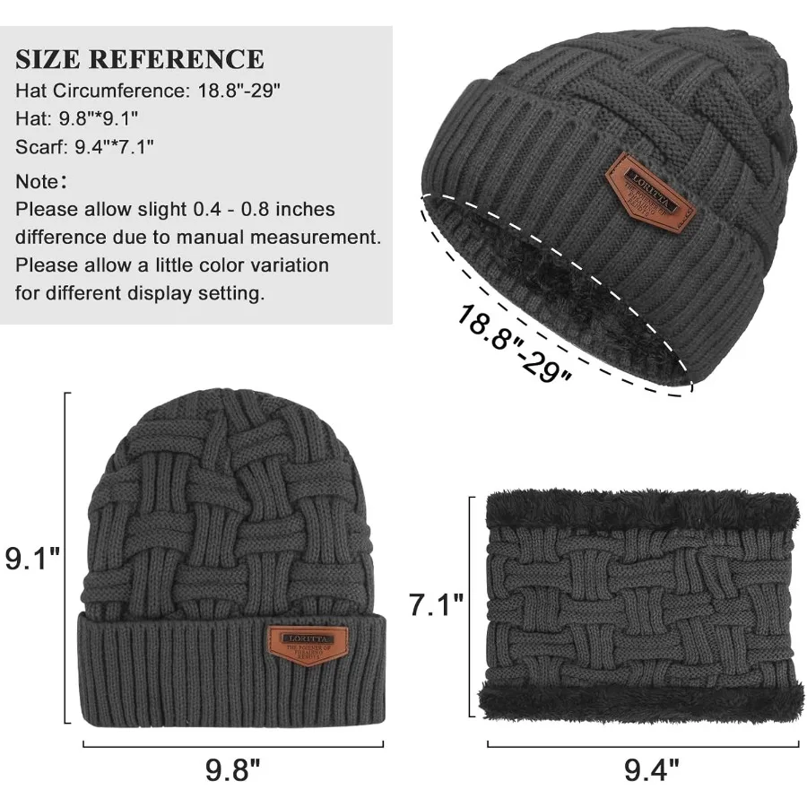 3Pieces Winter Beanie Hat Scarf and Touch Screen Gloves Set for Men Women: Warm Knit Skull Cap with Seamless TouchscreenCompati