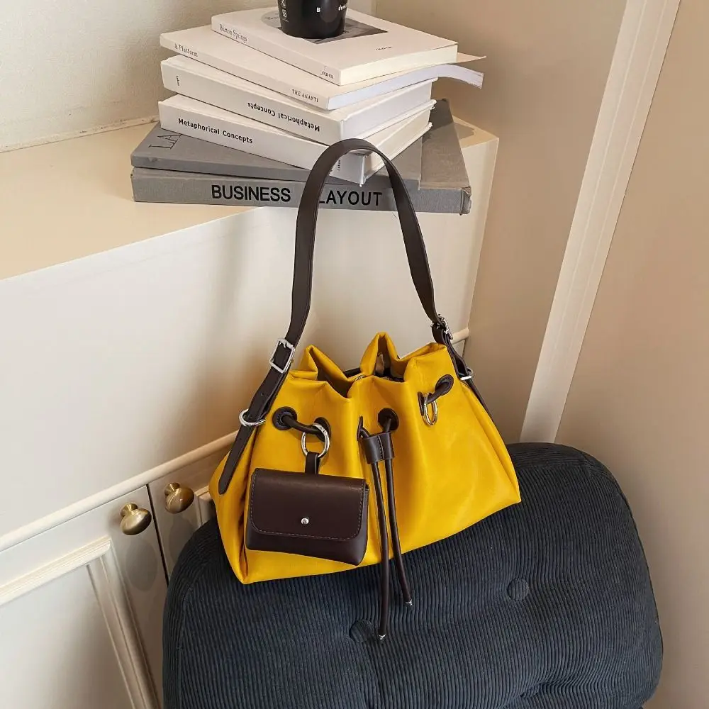 

Cute Korean Style Drawstring Bucket Bag Cylindrical Handbag Pu Shoulder Bag Handheld Solid Color Crossbody Bag Girls