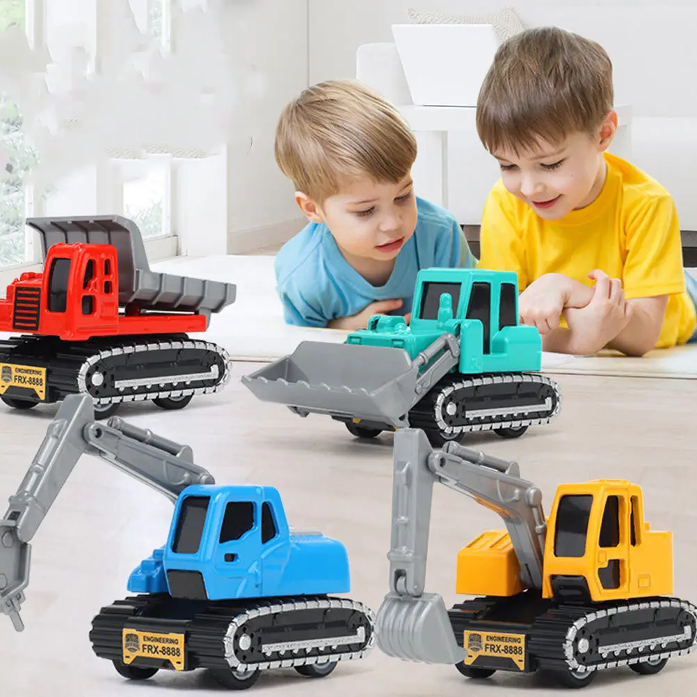 Voiture d'ingénierie rétractable en alliage, 4 pièces, Simulation de véhicule, cadeau interactif pour enfants, modèle de voiture d'ingénierie pour cadeaux de fête