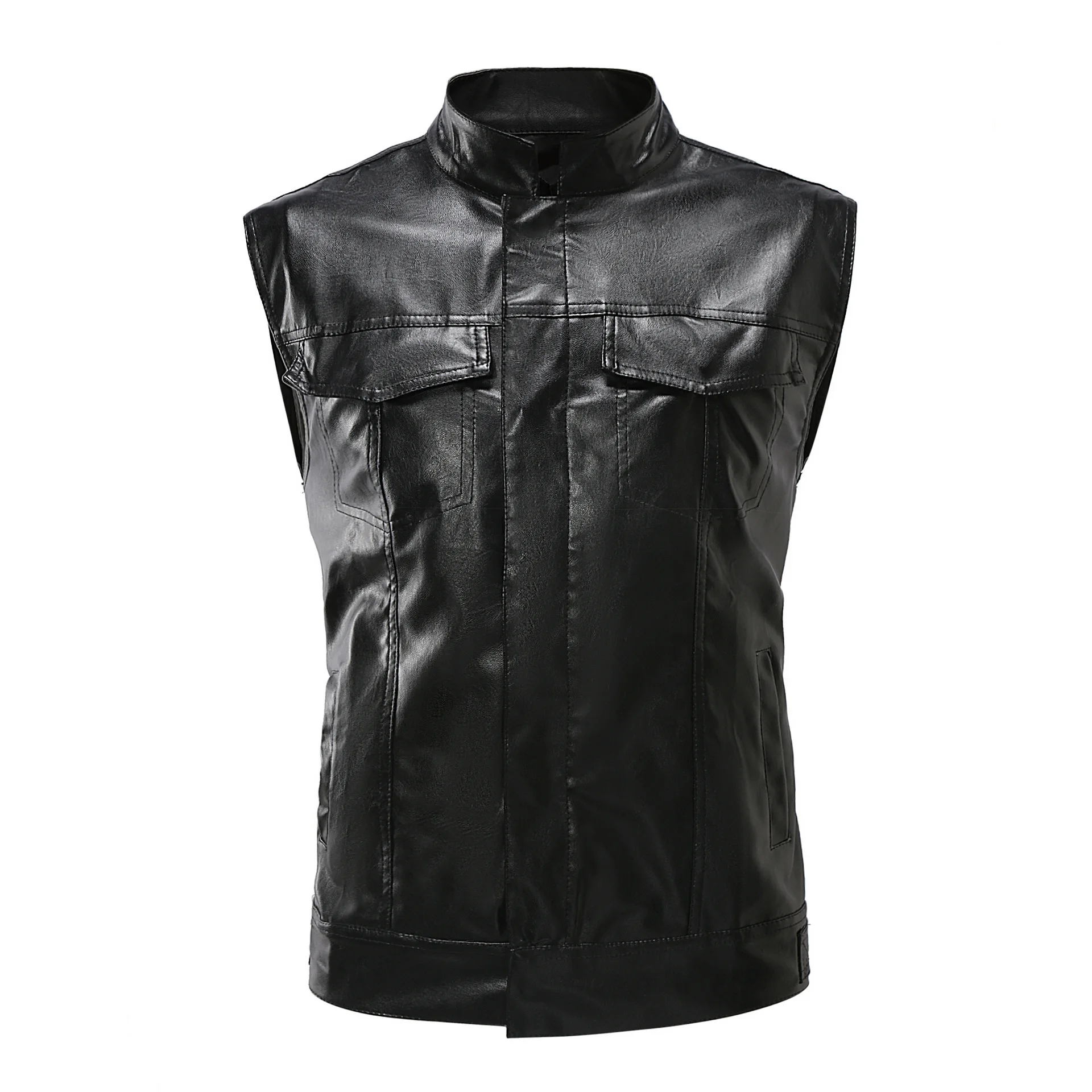 

Men Soft Leather Vest Men Fashion Motorcycle Sleeveless Coat Plus Size Punk Leather Vest Top Zipper Stand Collar Cool Streetwear