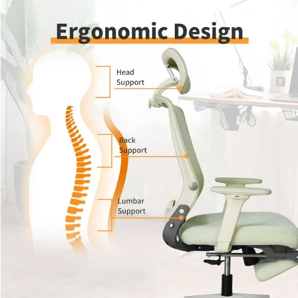 Foldable Ergonomic Office Chair, High Back Desk Chair with Footrest, Mesh Back Computer Chair with Fixed Headrest