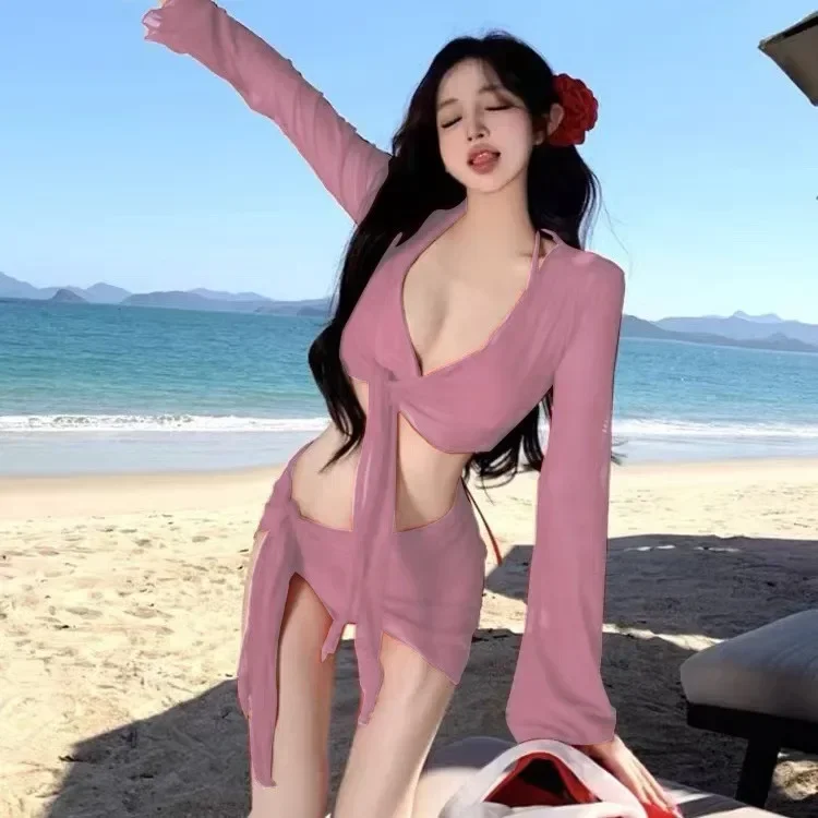 2024 ใหม่ชุดบิกินี่Slimming Cover-Upชุดว่ายน้ําชิ้นเดียวผู้หญิงสีขาวRedbikiniชุดสี่ชิ้นจากประเทศไทย
