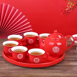 Household Ceramic Red Tea Pot Set, Double Happiness Teacup, Porcelain Teapot, Tea Ceremony Supplies, Luxury Gifts