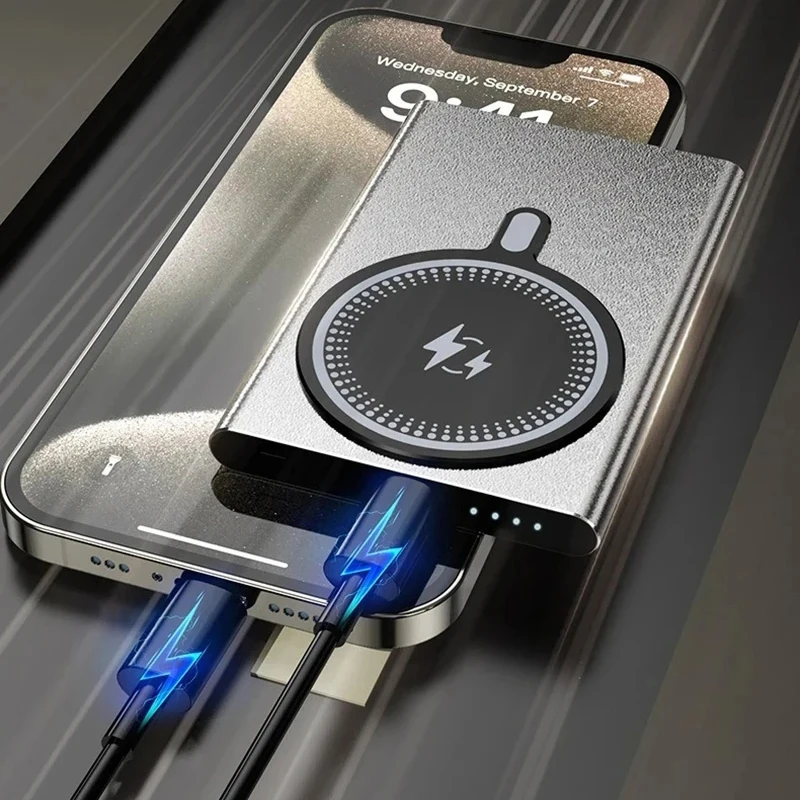 بنك طاقة لاسلكي رفيع 5000/10000 مللي أمبير في الساعة شحن محمول باور بانك متنقل بطارية خارجية مغناطيسية لهاتف آيفون هواوي وشاومي 2025