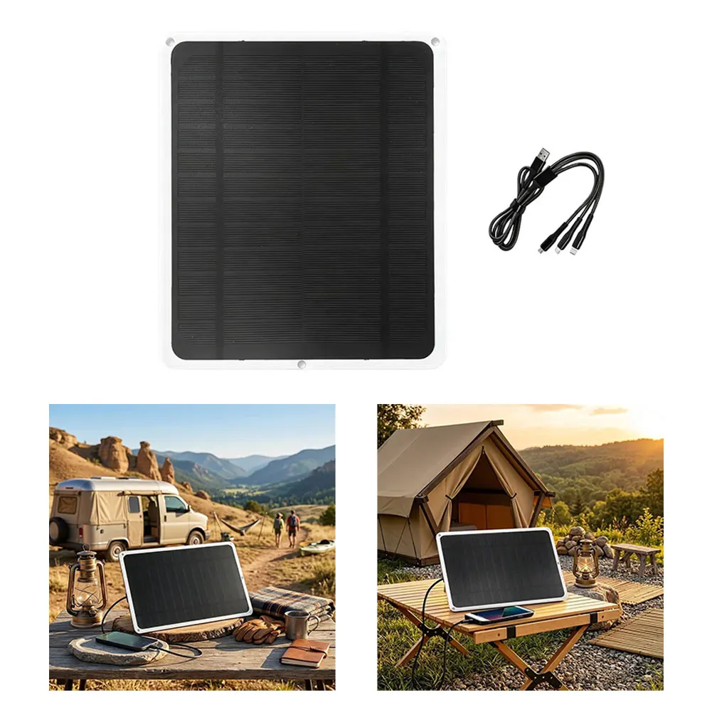 5W Monocrystalline Solar Panel Charger Dual USB Output Portable Power Bank For Outdoor Camping Hiking Mobile Phone Tablet