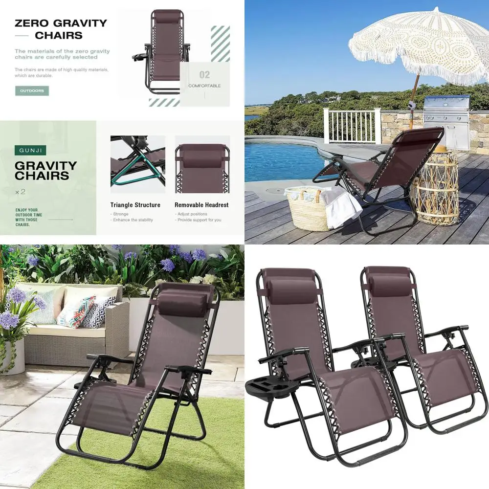 

Набор из 2 регулируемых шезлонгов для улицы с подстаканниками - идеально подходят для патио, бассейна, пляжа и кемпинга (коричневый)